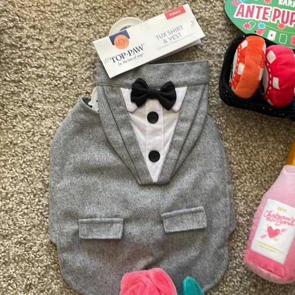 Dog cat toys tux Valentine's Day wine champagne flower rose poker chips  barkbox